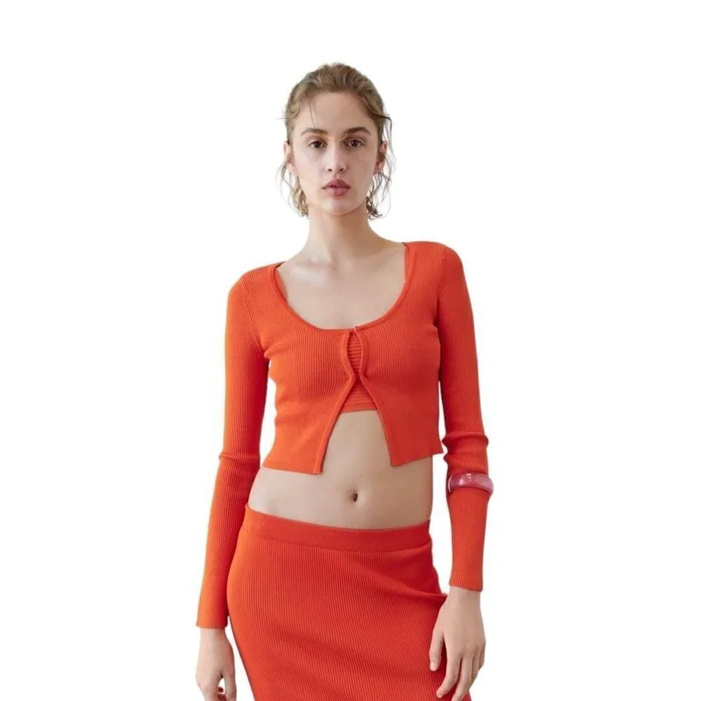 ZARA RIBBED CROPPED CARDIGAN ORANGE SIZE M | 3646/008